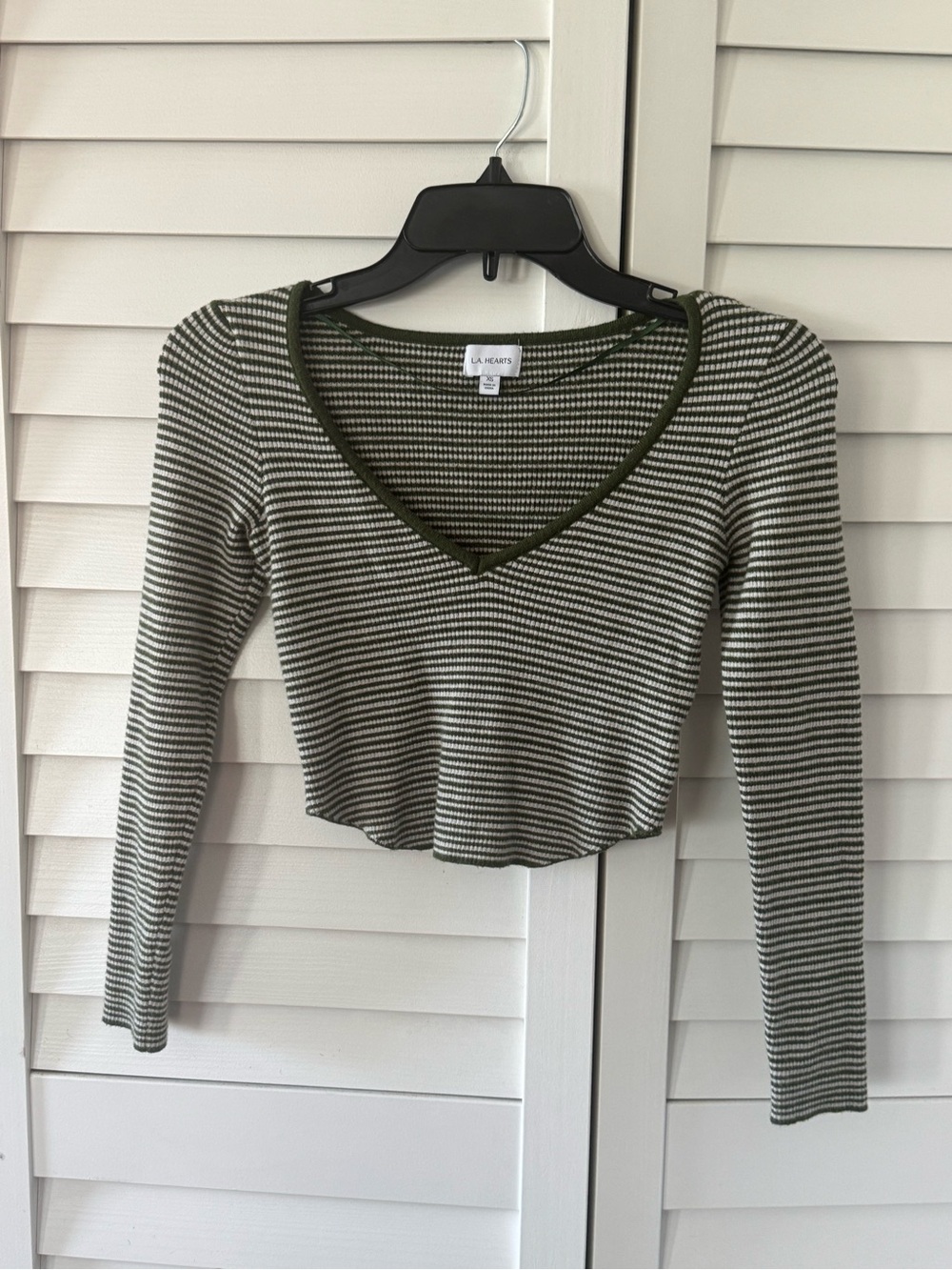 PacSun LA Hearts Women's Striped Green White Crop Ribbed Long Sleeve
